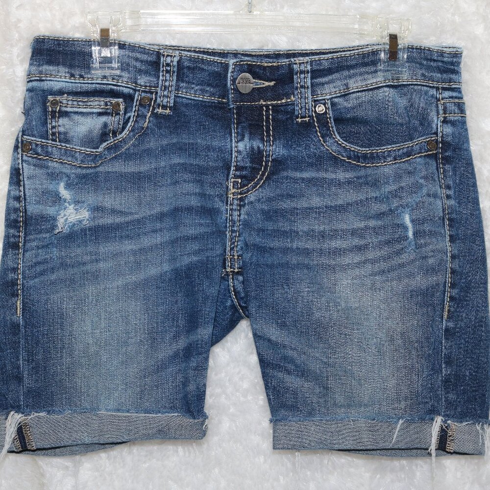 BKE Women's Dark Blue Distressed Jean Shorts